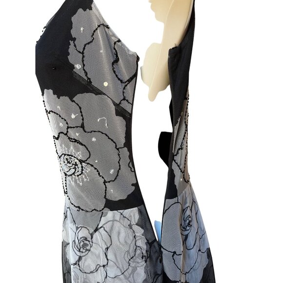 Y2K Mesh Tulle Floral Beaded Fit & Flare Tea Length Cocktail Dress Wedding - Picture 8 of 9